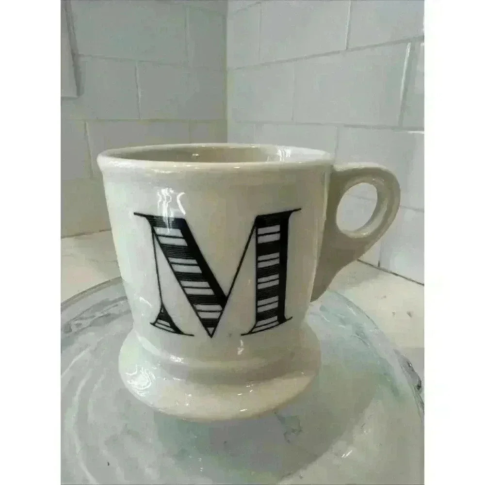 Anthropology Monogram Initial Letter "M” White Black Coffee Mug Cup Tea 16 fl oz